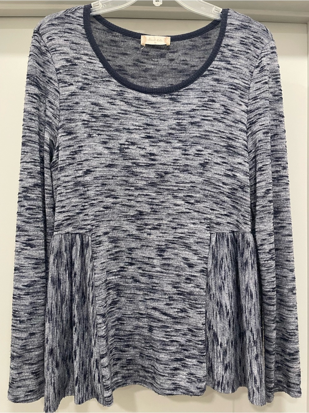 Altar'd State Blue Marled Long Sleeve Peplum Top